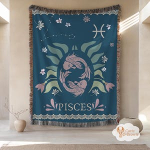 Pisces Zodiac Woven Blanket, Zodiac Constellation Tapestry Personalized Zodiac Christmas Gift for Pisces, Astrology Tapestry for Dorm