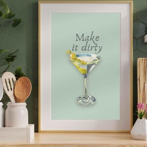 Retro Martini Cocktail Physical Print Olive Green Trendy Drink Poster Bar Cart Wall Art Vintage Bartender Spring Aesthetic Kitchen DIY Print