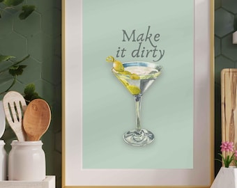 Retro Olive Martini Print, Bar Cart Wall Art, Vintage Martini Poster