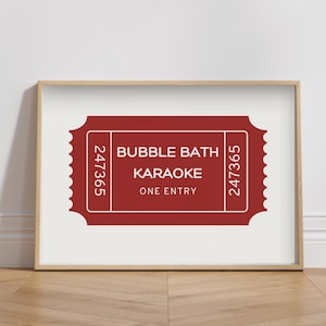 Bad Karaoke Ticket Stub Physischer Druck Ästhetischer Badezimmer Dekor Retro Wand Kunst Dusche singen Lustig trendiges Vintages rotes Plakat Geschenk für Sie