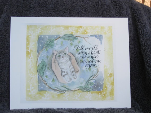 Rescue Cat Watercolor Art Print: Pet Lover Gift (8x7)