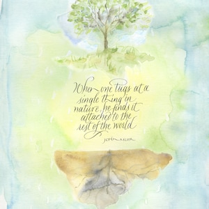 John Muir Quote Watercolor Art Print: Inspirational Nature Decor (5x7)