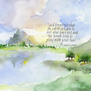 Kahlil Gibran Quote Watercolor Landscape Art Print (10x8)