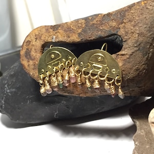 18K Solid Gold Earrings Tourmaline Earrings Fine Jewelry Egyptian Statement Earrings Gemstone Earrings Chandelier Earrings Ancient Earrings