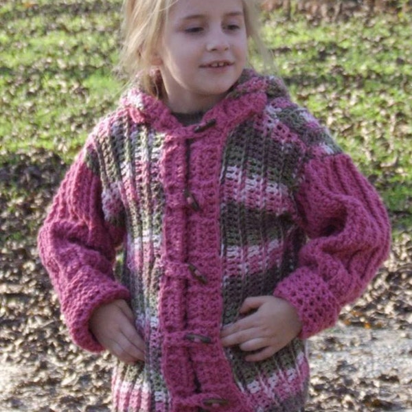 Attitude Child Crochet Hooded Cardigan 9-12, Boy's Crochet Jacket, Girl's Crochet Coat, Crochet Child's Hooded Coat, Crochet Coat Pattern