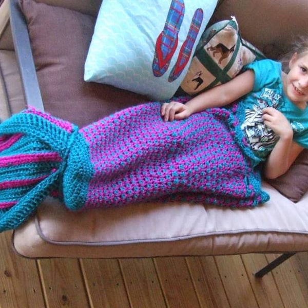 Mermaid Tail Cuddle Sac Afghan 3-6 year old, Crochet Mermaid Tail Lapghan, Crochet Blanket Mermaid Tail  Pattern for Children