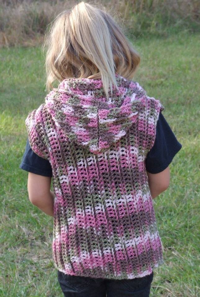 Child Crochet Hooded Vest Pattern 18M4T, Attitude Children's Crochet