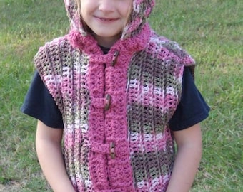 Attitude Child Crochet Hooded Vest 9-12, Boy's Crochet Vest, Girl's Crochet Vest, Crochet Child's Hooded Vest, Crochet Vest Pattern