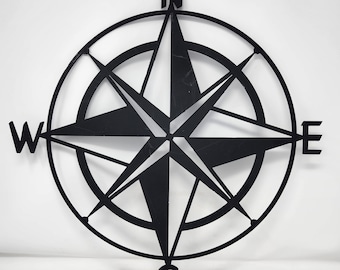 Handcrafted Metal Compass Rose Wall Art - Matte Black Finish (20 inch)