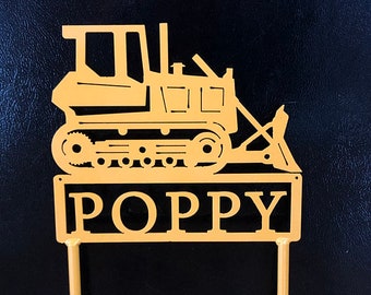 Sturdy Metal Dozer Personalized Sign with 8" Metal Stakes for Grave Marker Headstone Marker Yard Decoration, Steel Bulldozer Cutout