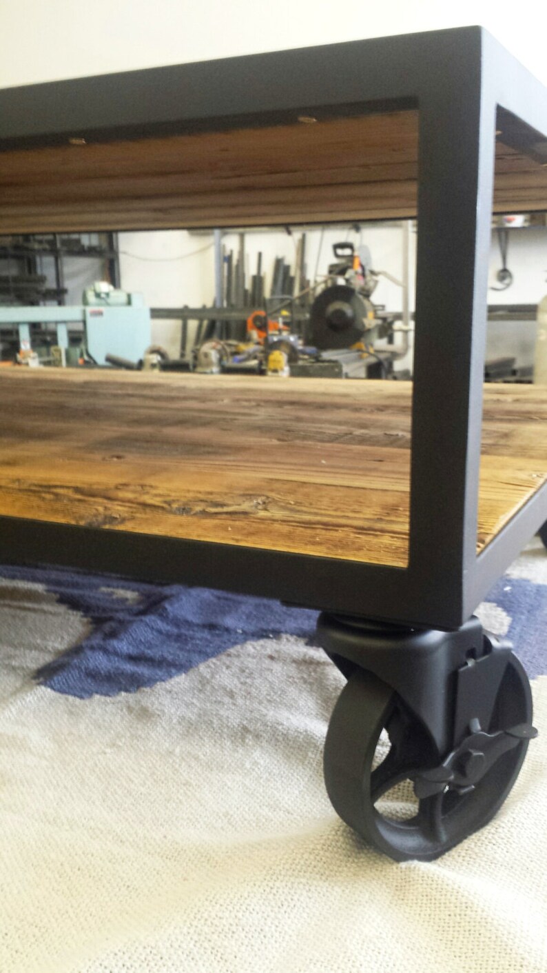 Vintage Industrial Coffee Table on Steel Casters. Reclaimed Etsy
