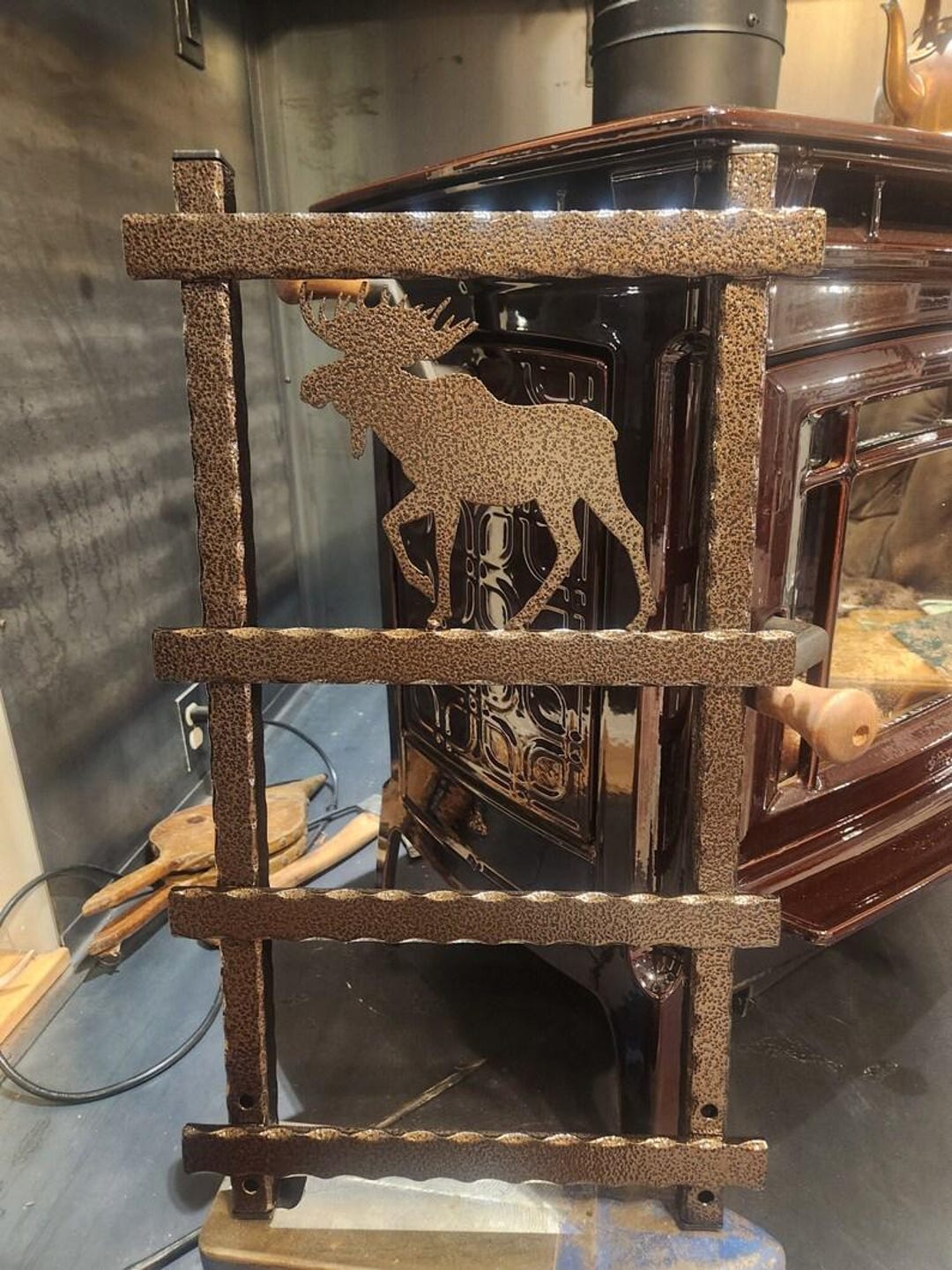 Hammered Iron Firewood Rack: Moose Silhouette, Indoor/outdoor, Medium ...