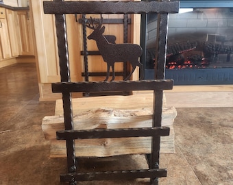 Hammered Iron Firewood Rack: Bear Silhouette, Copper Vein Finish, Large ...