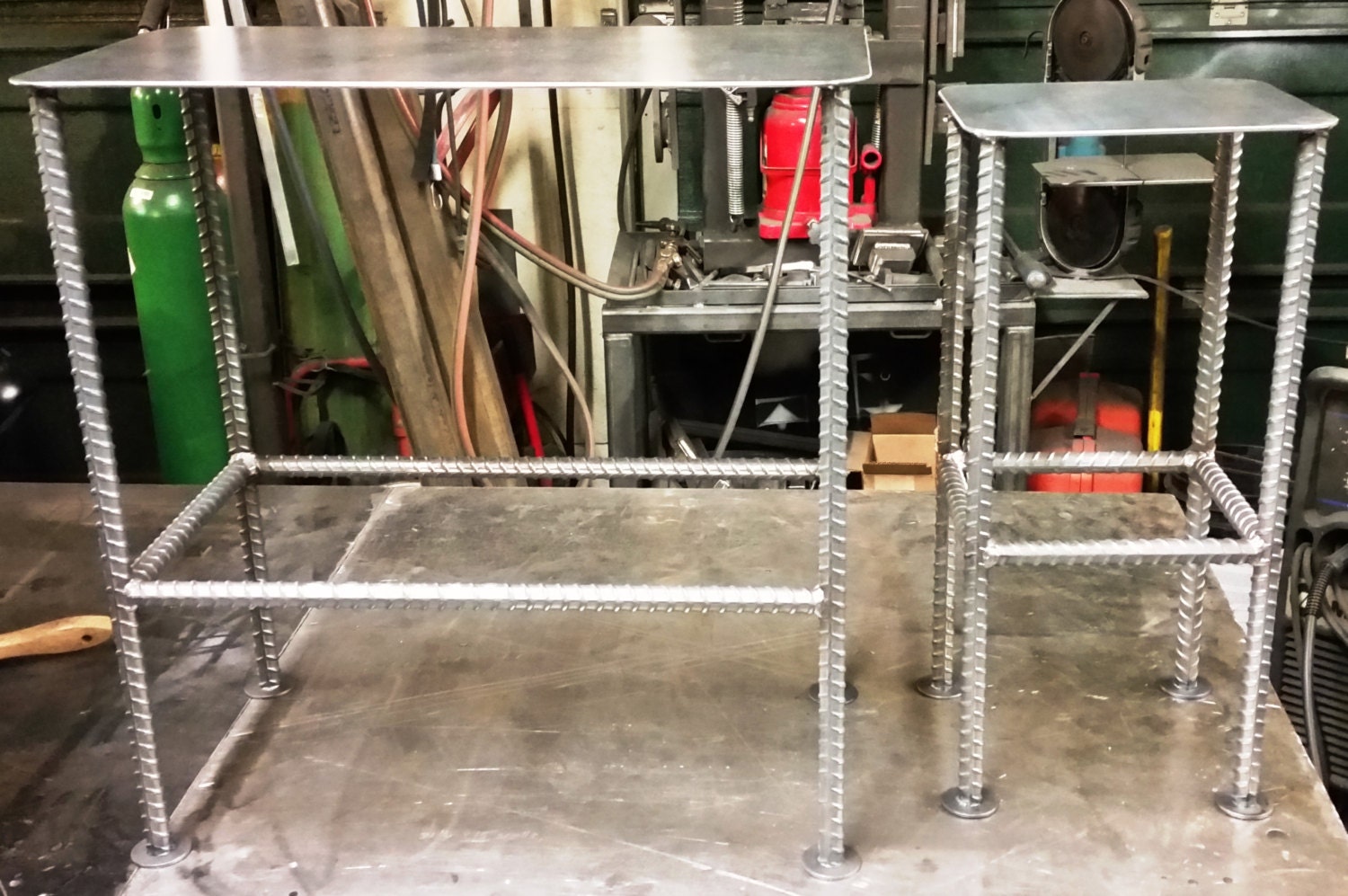 Custom Recycled Rebar Table Base with Rectangular Metal Table Etsy