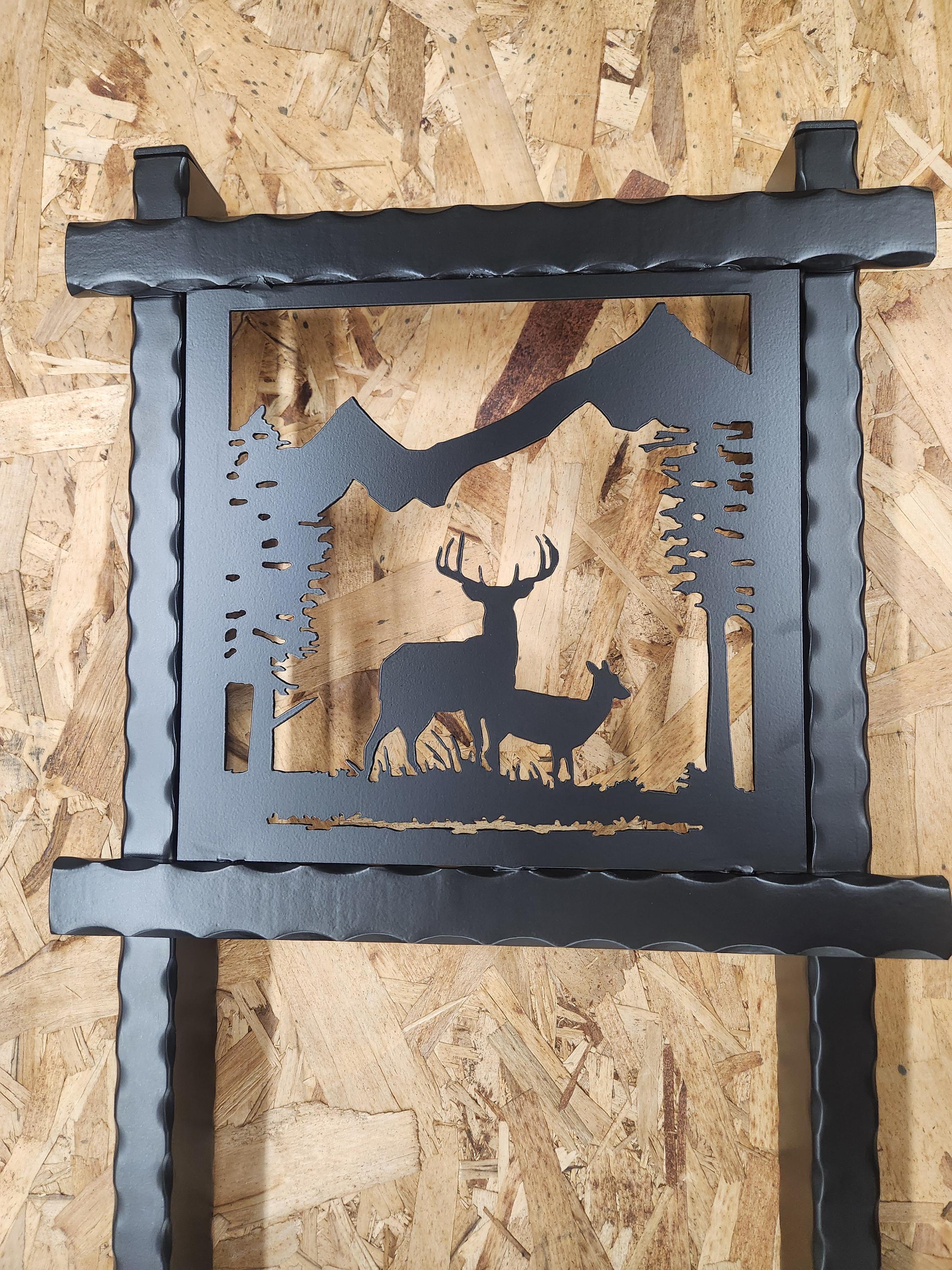 Large Hammered Iron Metal Firewood Rack Log Holder With Deer
