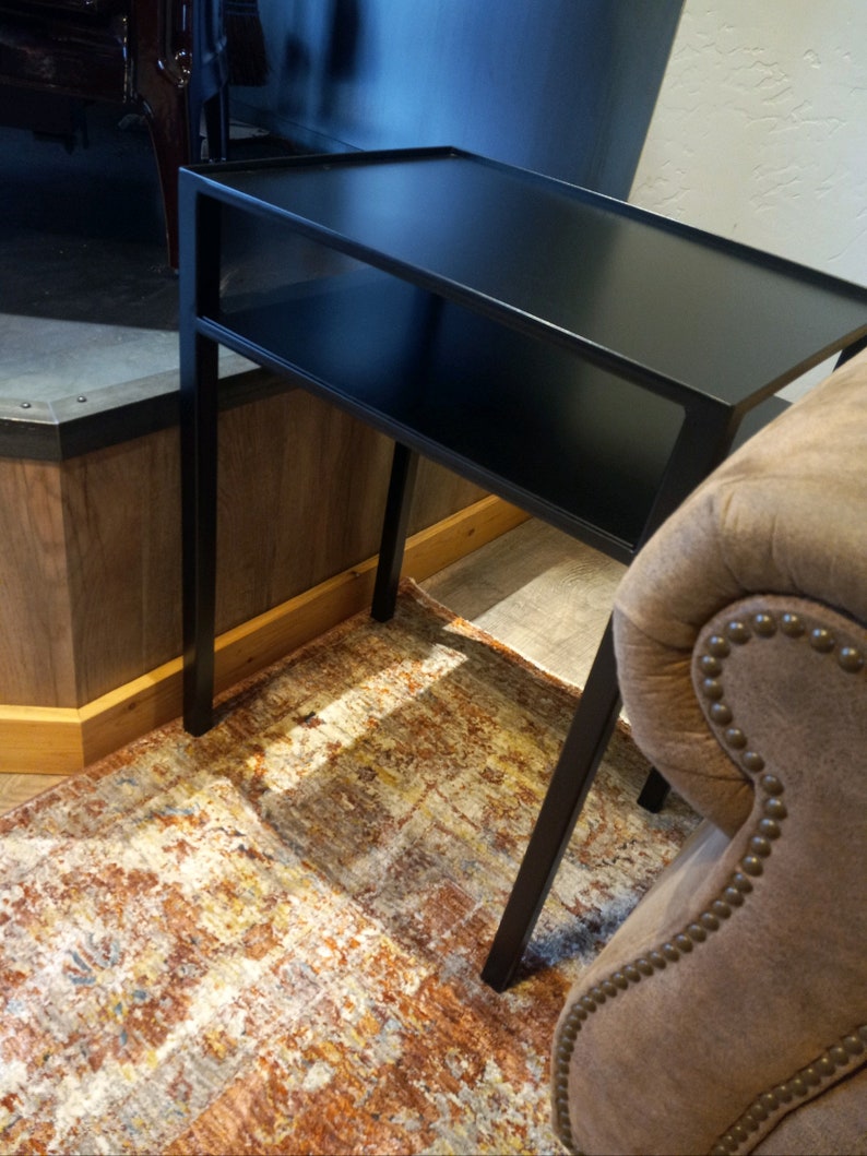 Handcrafted Iron Rectangular Metal Side Table With Shelf Below Etsy