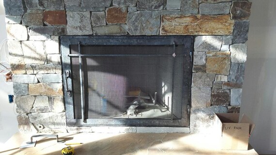Custom Hammered Iron Fireplace Doors Fireplace Screen Twisted Etsy