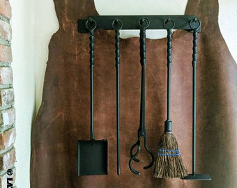 READY to SHIP, Old World Iron Heavy Duty Sturdy Metal Fireplace Tool Set with Twisted Handles, Tools for Wood Stove Fireplace Fire Pit Tools