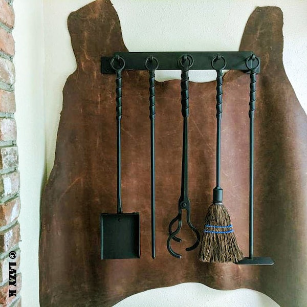 READY to SHIP, Old World Iron Heavy Duty Sturdy Metal Fireplace Tool Set with Twisted Handles, Tools for Wood Stove Fireplace Fire Pit Tools