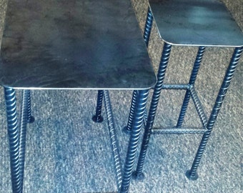 Recycled 3/4"  Rebar Table Base with Sheet Metal Table Top with Radius Corners End Table Side Table Bedside Table