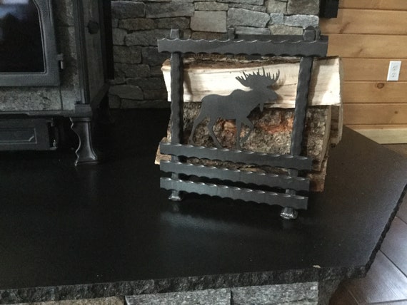 Wrought Iron Firewood Rack Log Holder W Buck Elk Bear Etsy