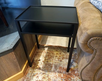 Handcrafted Sturdy Iron Rectangular Metal Side Table With Shelf