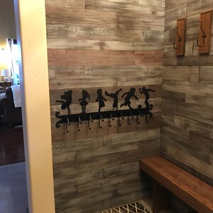 Sturdy Handcrafted Metal Wall-Mounted Coat Rack with Children Playing Silhouettes, Hat Rack Purse Rack Towel Rack