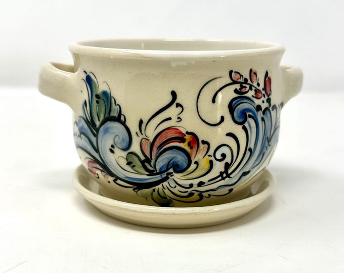 Rosemaling cup and saucer with handpainted Telemark design