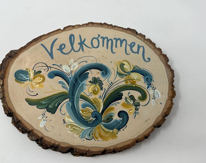 Velkommen Sign, Handpainted Norwegian Rosemaling on Pine