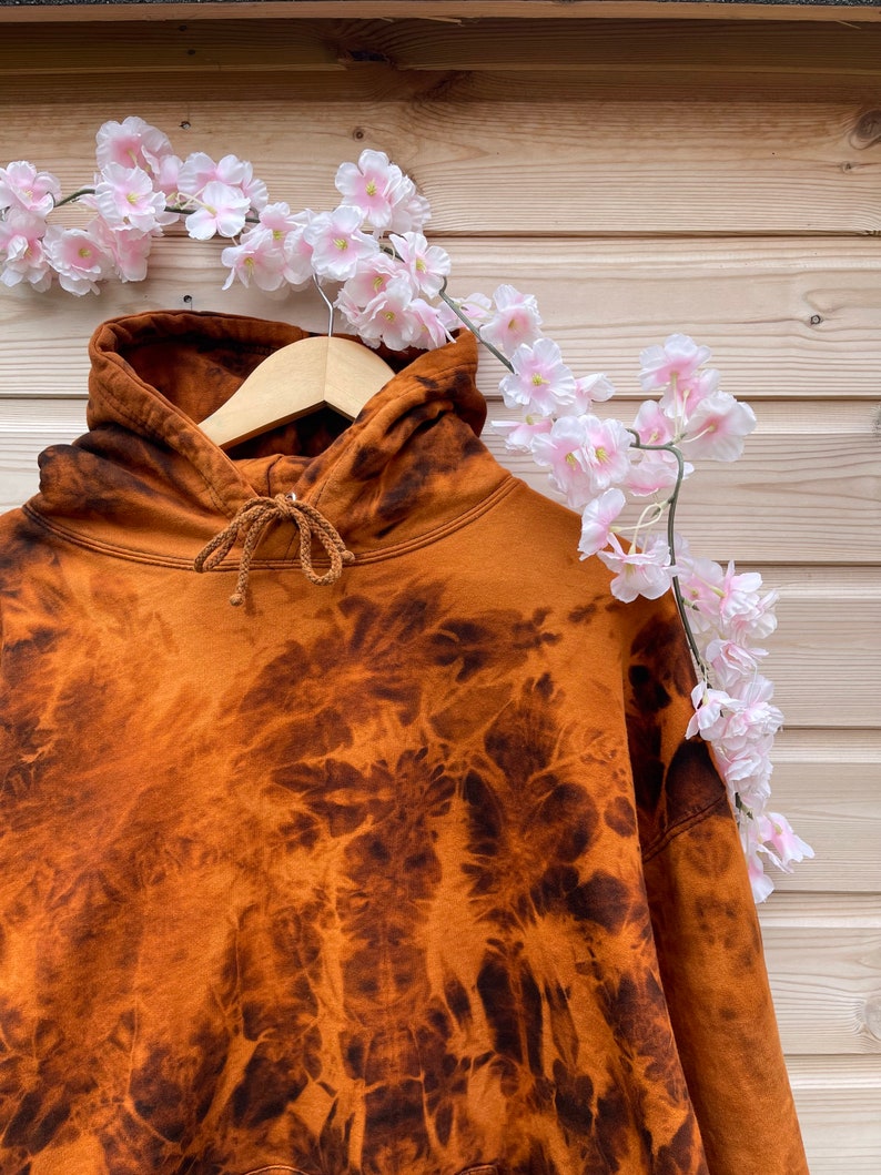 Tiedye Hoodie Bleached Black Orange Hooded Sweater Etsy UK