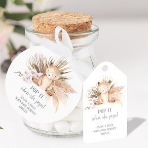 10 x Personalised Baby Shower Pop It when she Pops! Thank You Tags BW