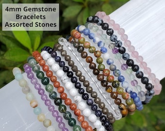 4mm Crystal Beaded Bracelets - Mini 4mm - Gemstone Bracelets - Assorted Stones - Power Bracelets - Stackable Bracelets - Stretch Bracelets