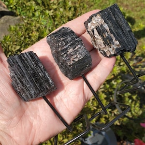 Black Tourmaline Mini Pins - Black Tourmaline - Rough Black Tourmaline - Tourmaline Chunk on Stand - Tourmaline Stone - Protection Stone