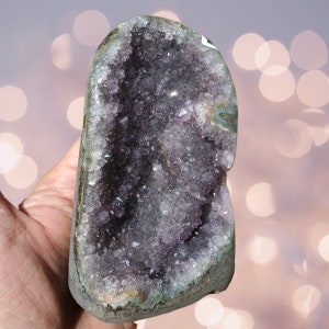 Polished Brazilian Amethyst Geode Cut Base Clusters, Raw Amethyst Druzy Crystal, Chakra Crystal Stone Crystal, Cleansing, and Calming Stone