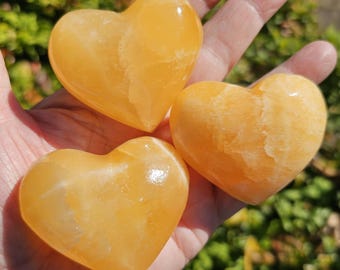Large Orange Calcite Heart Crystal (2"), Polished Puffy Heart for Sacral Chakra, Creativity Stone, Energy Booster, Healing Energy Crystal