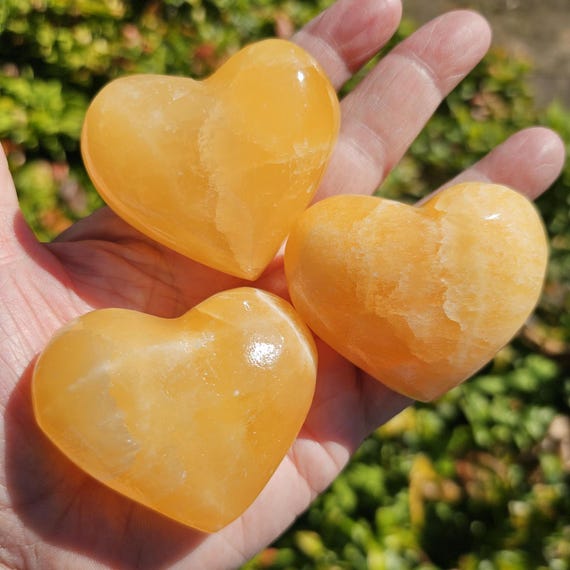 Large Orange Calcite Heart Crystal (2"), Polished Puffy Heart for Sacral Chakra, Creativity Stone, Energy Booster, Healing Energy Crystal