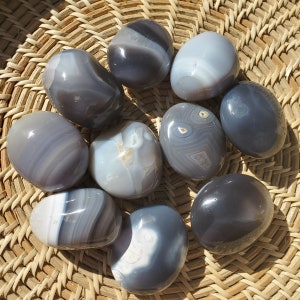 Blue Agate Crystal, Throat Chakra, Palm Stones for Calm, Serenity, & Peace, Natural Stone, Stress Relief, Calm, Spirit Guides, Orca Agate
