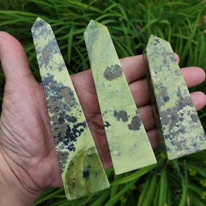 Serpentine with Pyrite Towers, Obelisks, Serpentine Crystal Stone Towers for Manifesting, Serpentine with Pyrite Points