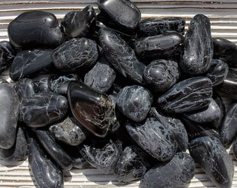 Black Tourmaline Tumbled Stones, Natural Protection Crystals, Polished Tourmaline Tumbles for Meditation, Energy Work, and Crystal Grids