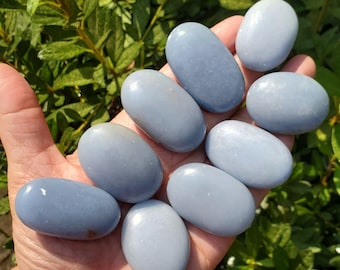 Blue Angelite Palm Stones, Angelite Crystal for Spirit Guide Connection, Chakra Alignment Crystals, Angel Communication Healing Stone