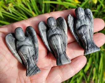 Picasso Jasper Crystal Angel Figurine, Polished Gemstone Angel Carving, Jasper Stone Angels for Chakra Balance, Protection & Healing