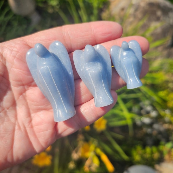 Angelite Crystal Stone Angels for Protection and Calming, Angel and Spirit Guide Connection, Throat, Third Eye, and Crown Chakra Stone