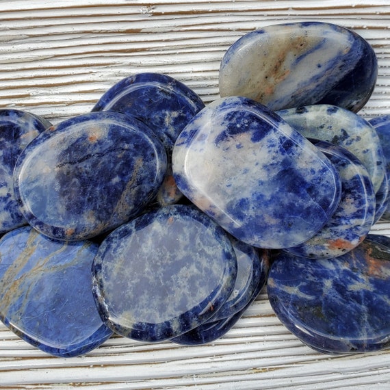 Blue Sodalite Stone Disks, Sodalite Crystal Palm Stones, Emotional Balance, Intuition, Clarity, Psychic Ability, Calming Stone,Balance Stone