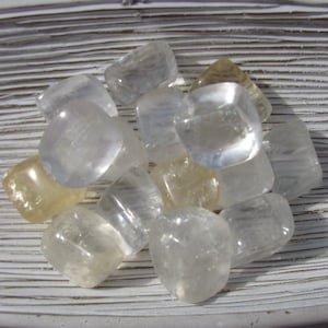Optical Calcite Crystal, Clear Iceland Spar Stone, Natural Calcite for Clarity & Energy, Yellow and Clear Calcite Tumbled Stone, Healing Gem