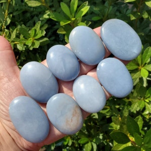 Angelite Crystal Palm Stones, Blue Angelite Stones, Throat Chakra Crystals, Third Eye Stone, Crown Chakra, Angelite Healing Crystals