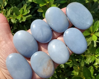 Angelite Crystal Palm Stones, Blue Angelite Stones, Throat Chakra Crystals, Third Eye Stone, Crown Chakra, Angelite Healing Crystals