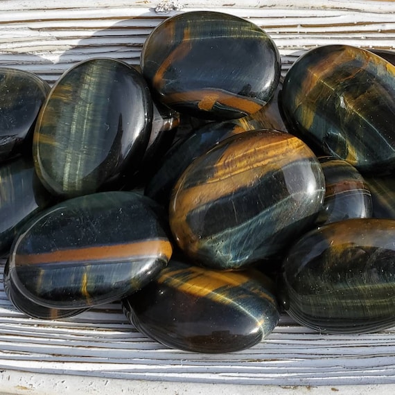 Blue Tigers Eye Palm Stones, Blue Tiger Eye Crystal, Stress Relief Stones, Protection & Calming Pocket Stones, Meditation Healing Crystals