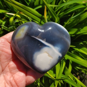 Blue Agate Heart Crystal, Polished Orca Agate Heart, Blue Agate for Throat Chakra, Healing Crystal Heart, Natural Gemstone Gift