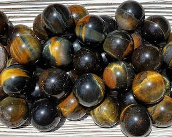 Blue Tiger Eye Crystal Sphere, Natural Tigers Eye Stone, Protection Gemstone Sphere-Calming Stress Relief Crystal-Good Fortune Healing Stone