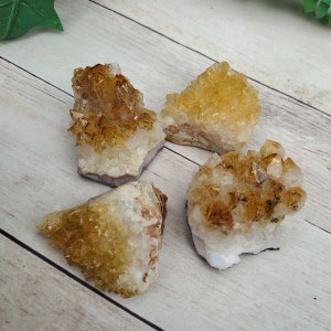 Citrine Crystal Clusters 4 Pieces, Heat Treated Citrine Clusters, Citrine Stones, Citrine Cluster Geodes for Abundance & Prosperity